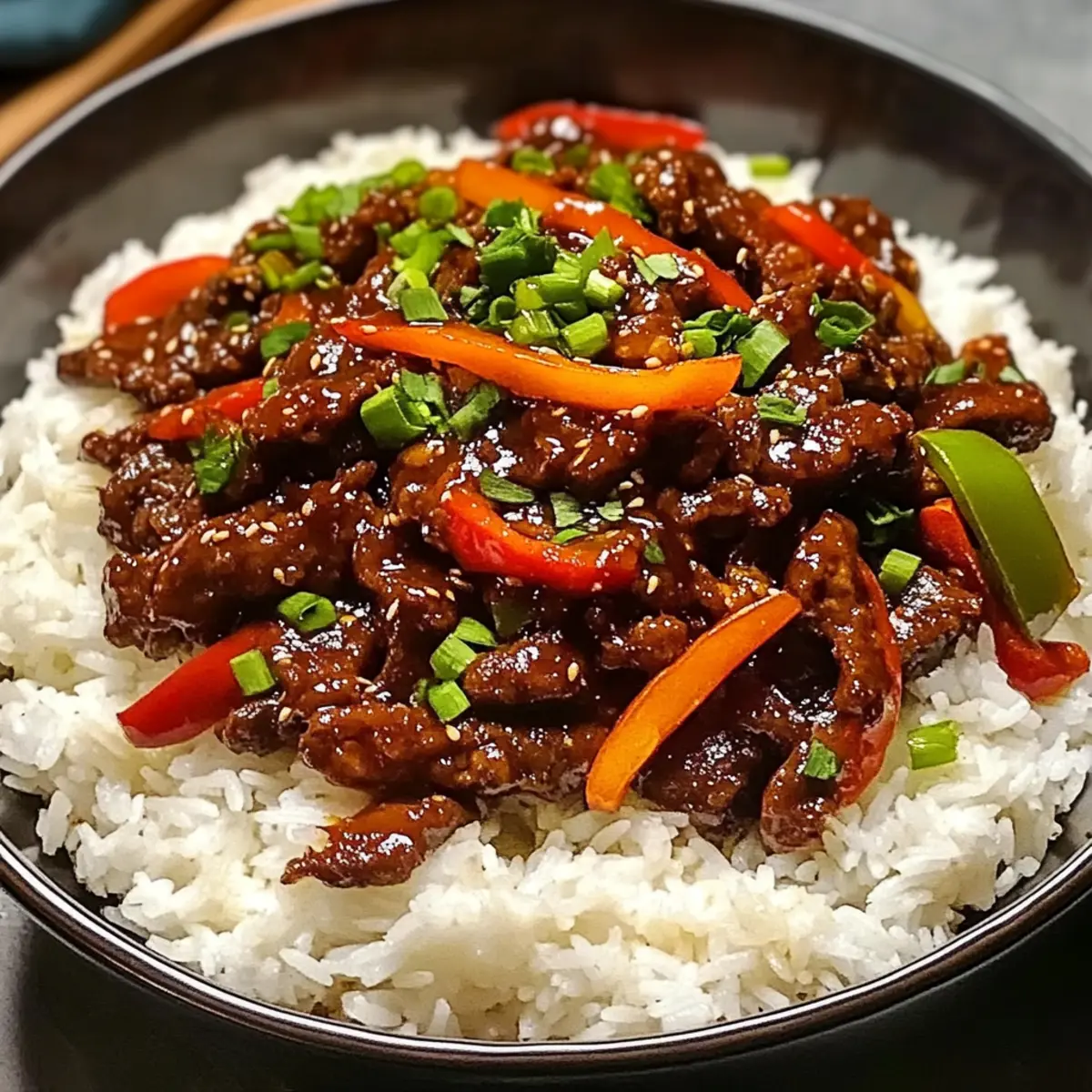 Krosse Chili Rindfleisch Reis in 15 Minuten