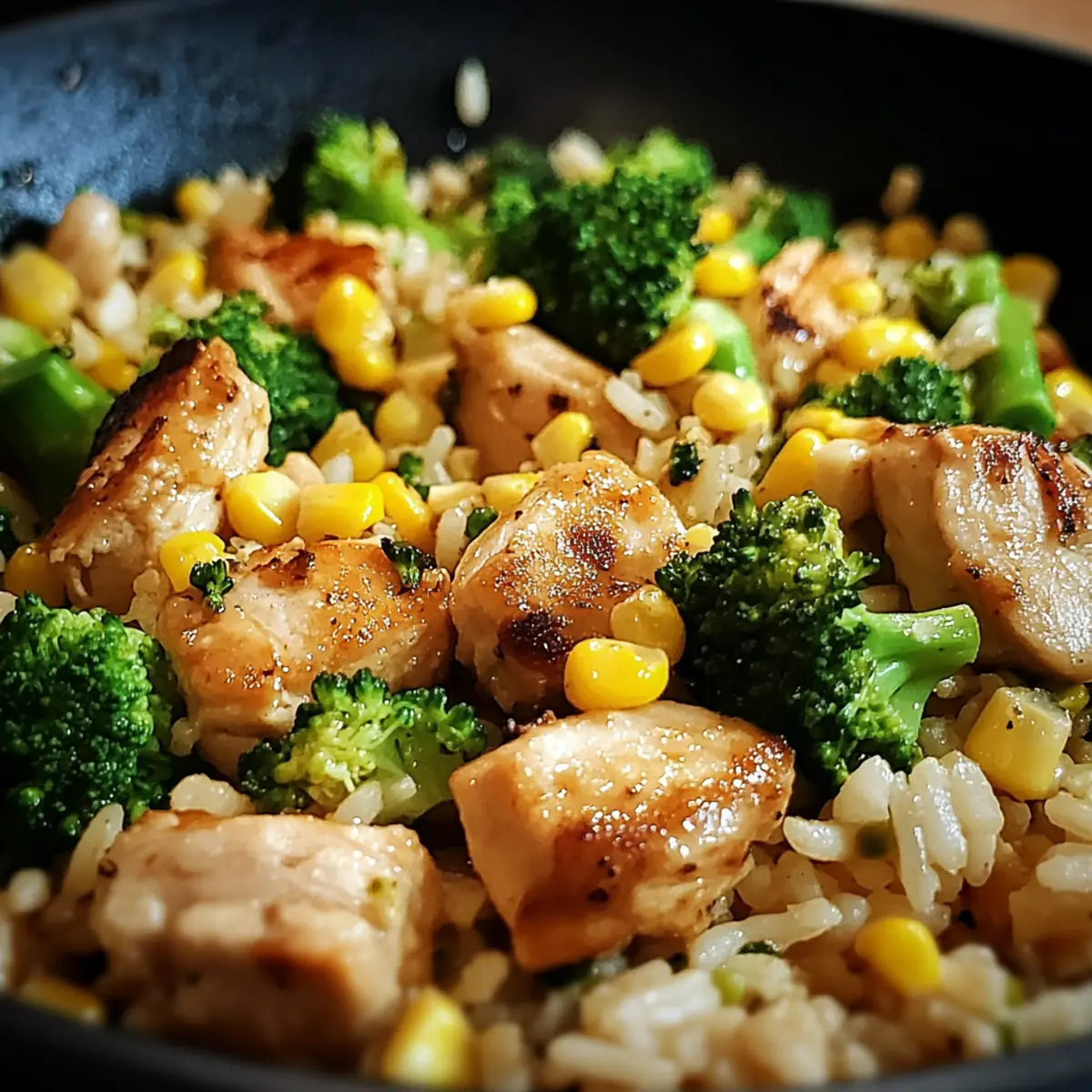 Hühnchen-Reis-Pfanne mit Brokkoli und Mais für Genusssieger