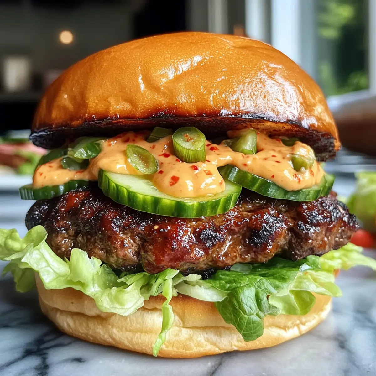 Koreanisches BBQ Bulgogi Rindfleisch Burger mit Mayo