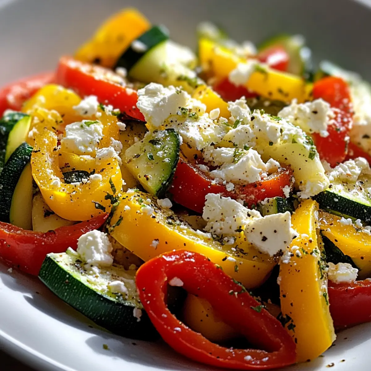 Leckere Feta Gemüse Pfanne mit Paprika und Zucchini