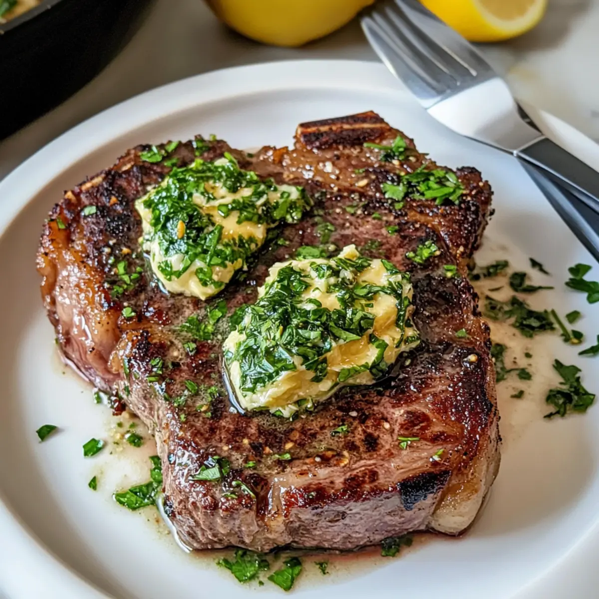 Perfektes in der Pfanne gebratenes Steak mit Knoblauchbutter