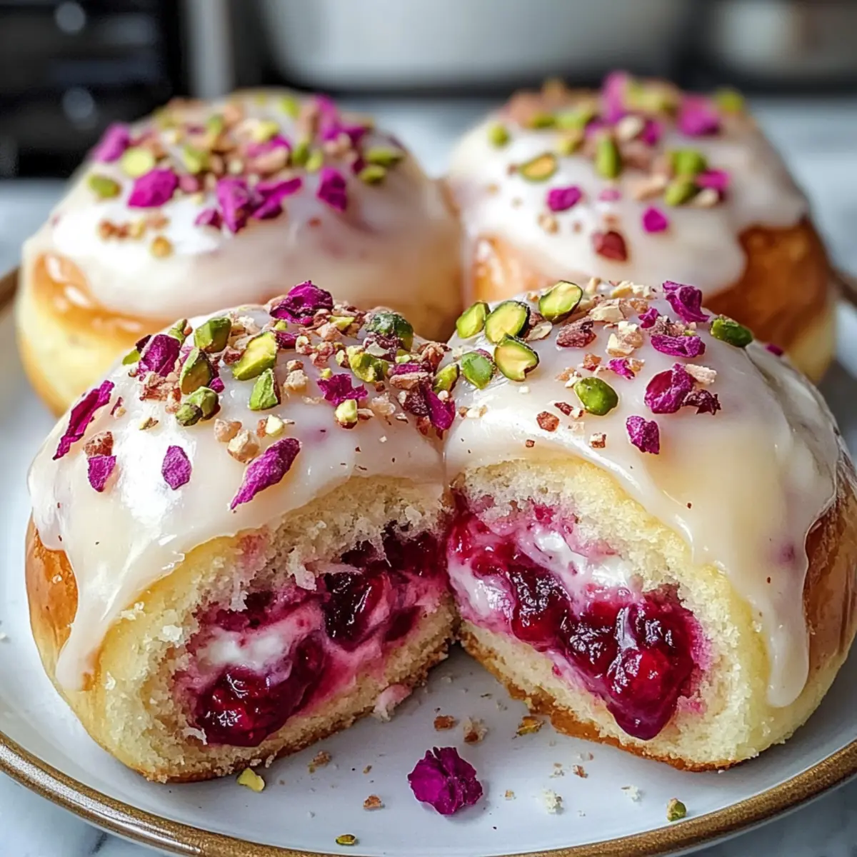 Himbeer- und Rosen-Käsekuchen-Brötchen frisch backen