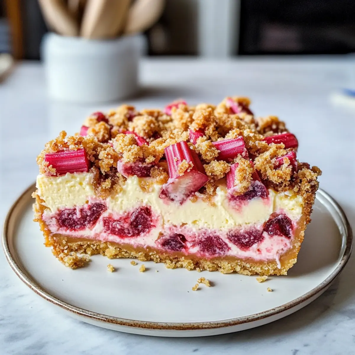 Rhabarber-Cheesecake mit Streuseln ganz einfach selber machen