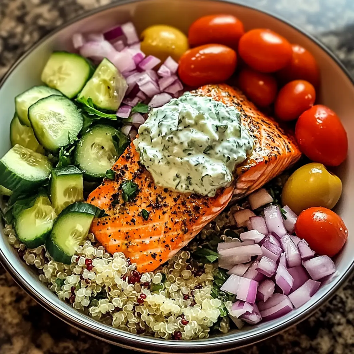 Herzhafter mediterraner Lachs-Bowl in 30 Minuten
