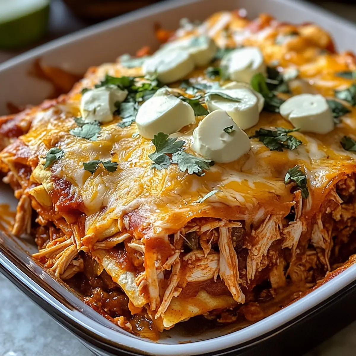 Zerrissenes Hühnchen Enchilada Auflauf für Ihre Familie