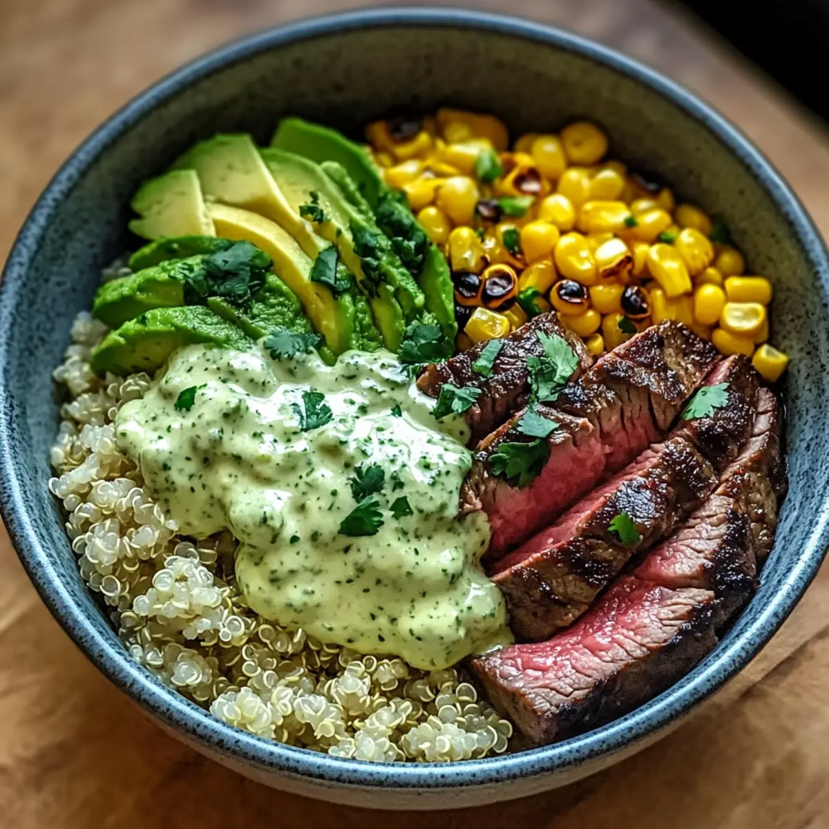 Steak, Avocado und geröstete Mais-Schüssel leicht gemacht
