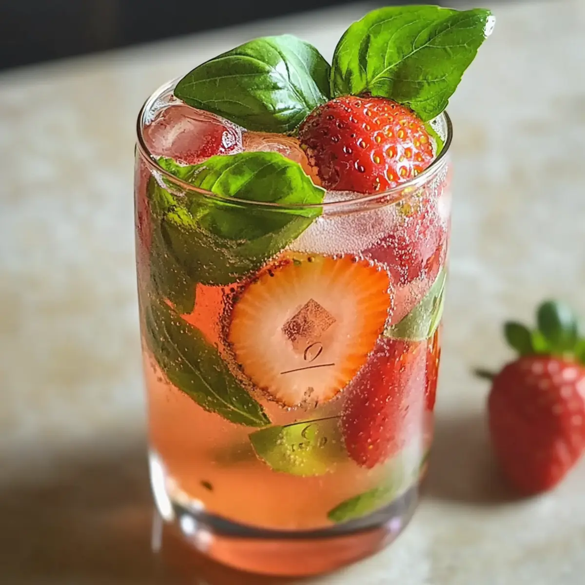 Erdbeer-Basilikum-Mocktail-Spritz für heiße Sommertage