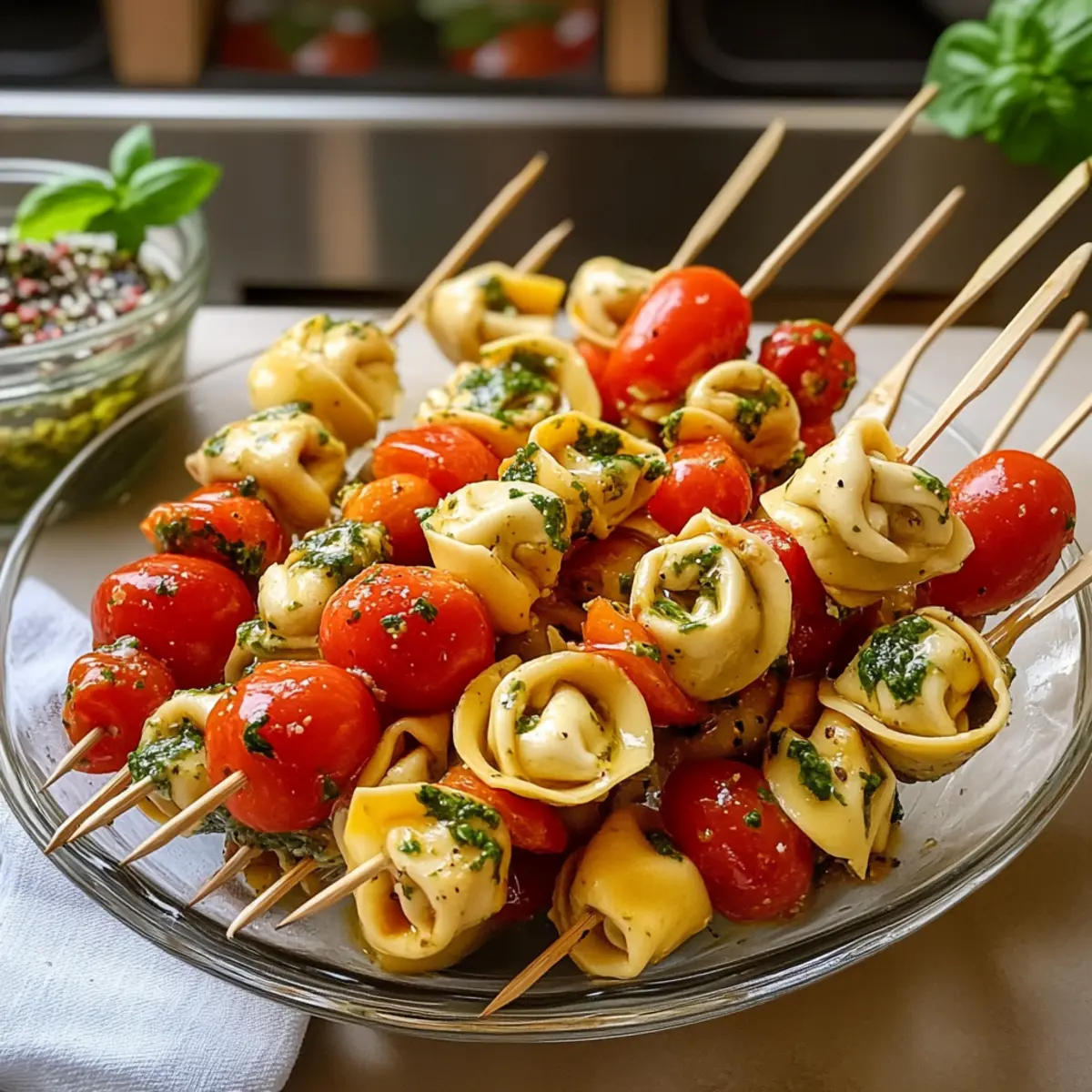 Tortellini Spieße Tomate Mozzarella für Feste