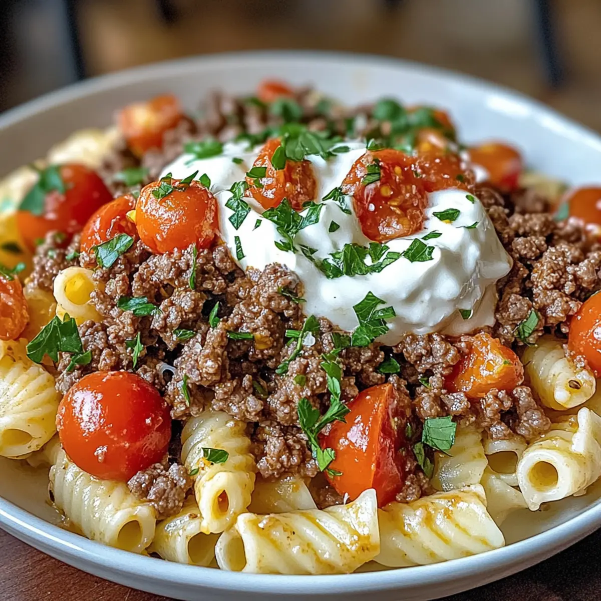 Türkische Pasta mit Knoblauchjoghurt und Hack