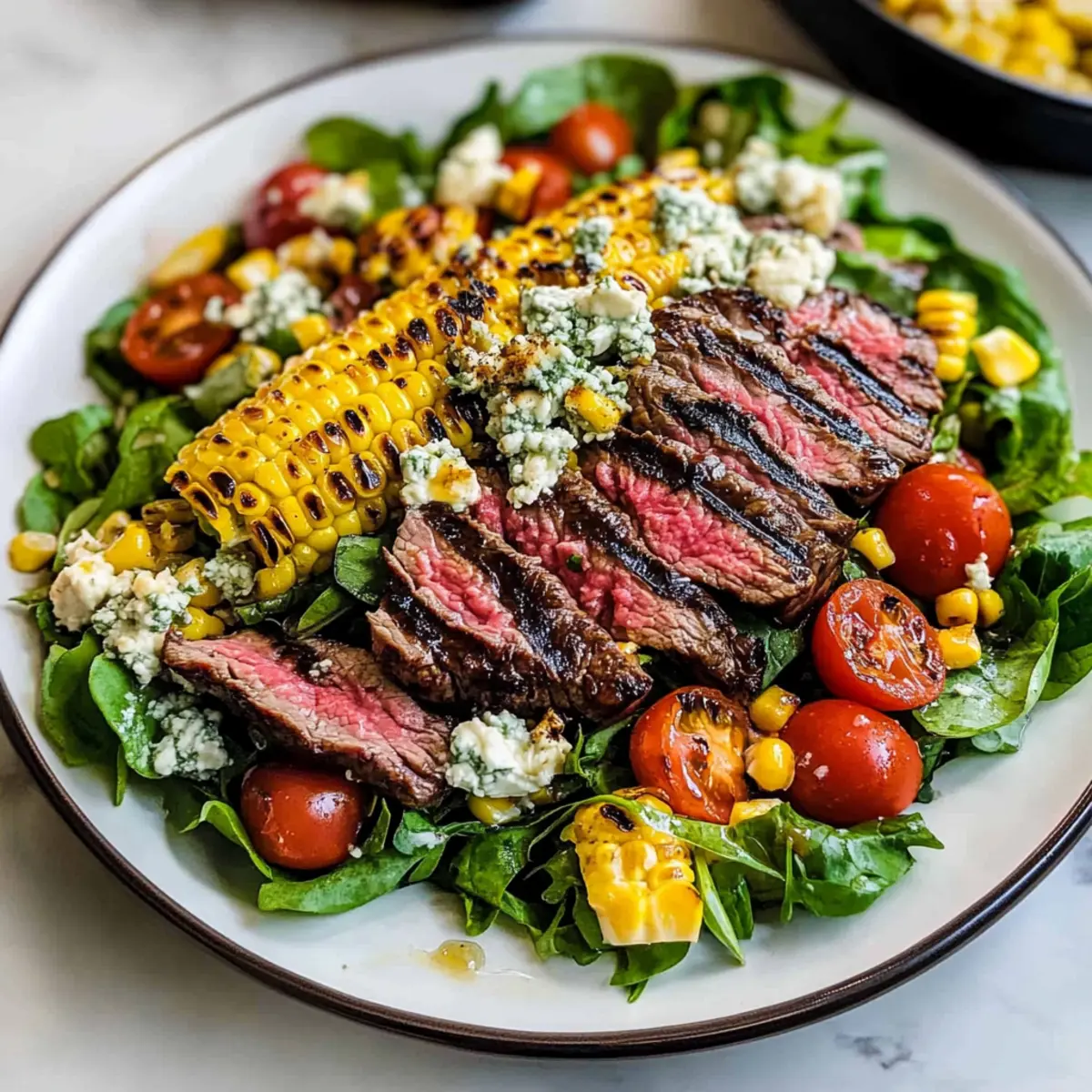 Balsamico Steaksalat mit Gorgonzola und gegrilltem Mais