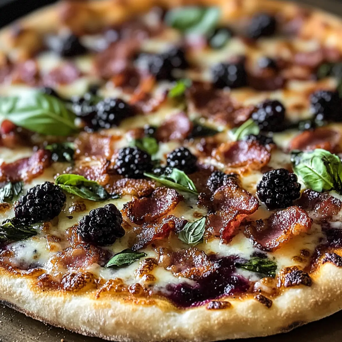 Brombeere Speck Basilikum Gegrillte Pizza für den Sommer
