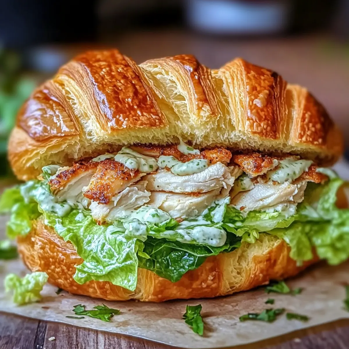Hühnchen Caesar Croissant Sandwich für schnelle Genussmomente