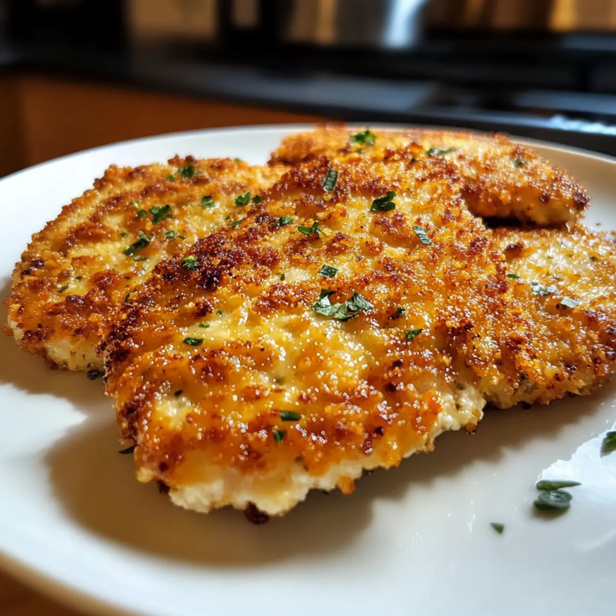Hüttenkäse-krustierte Hähnchenfilets in 20 Minuten