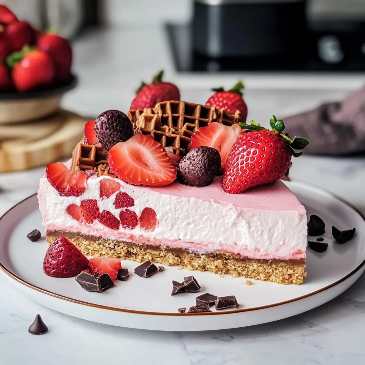 No Bake Erdbeerkuchen mit Knusperwaffelboden genießen