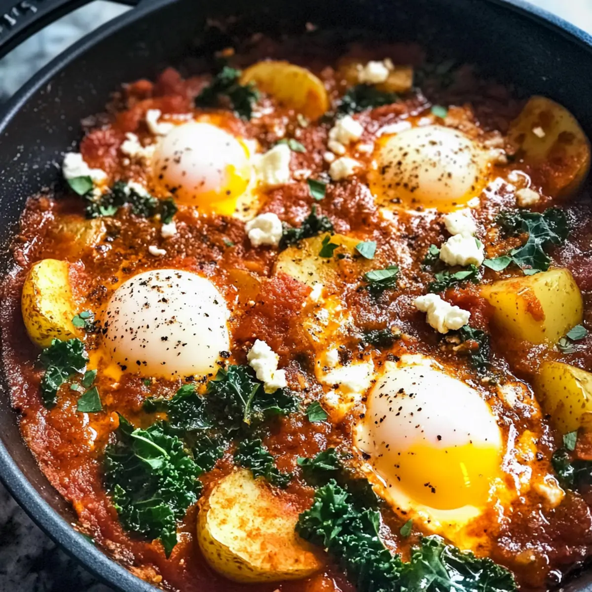 Eintopf mit würzigen Eiern und Kartoffeln lecker genießen