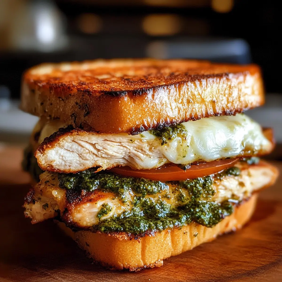 Pfannen gebratenes Hähnchen Pesto Sandwich leicht gemacht