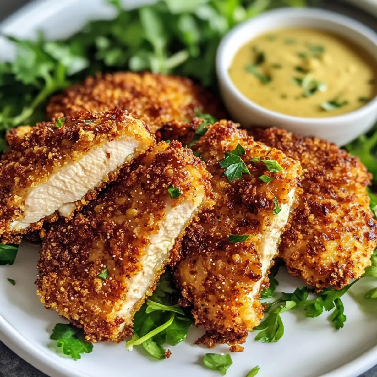 Brezelkrusten-Hühnchen mit Honig-Senf-Sauce ganz einfach