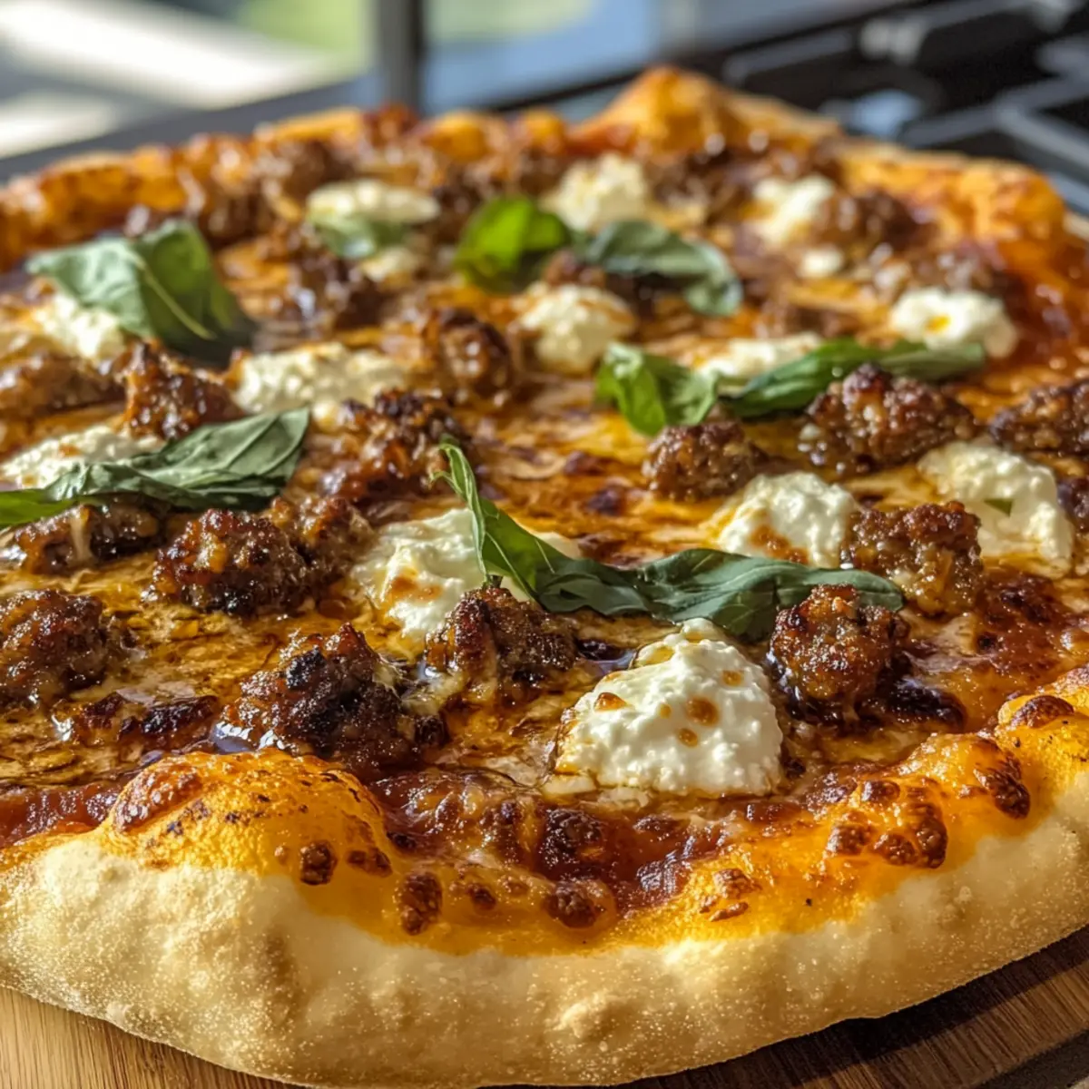 Wurst Ricotta Honig Heiße Pizza einfach und lecker