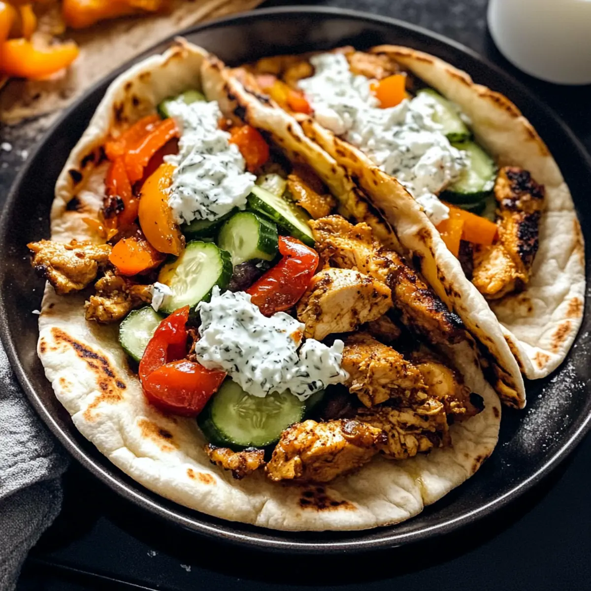 Blechpfanne Hühnchen Pita mit Tzatziki für alle