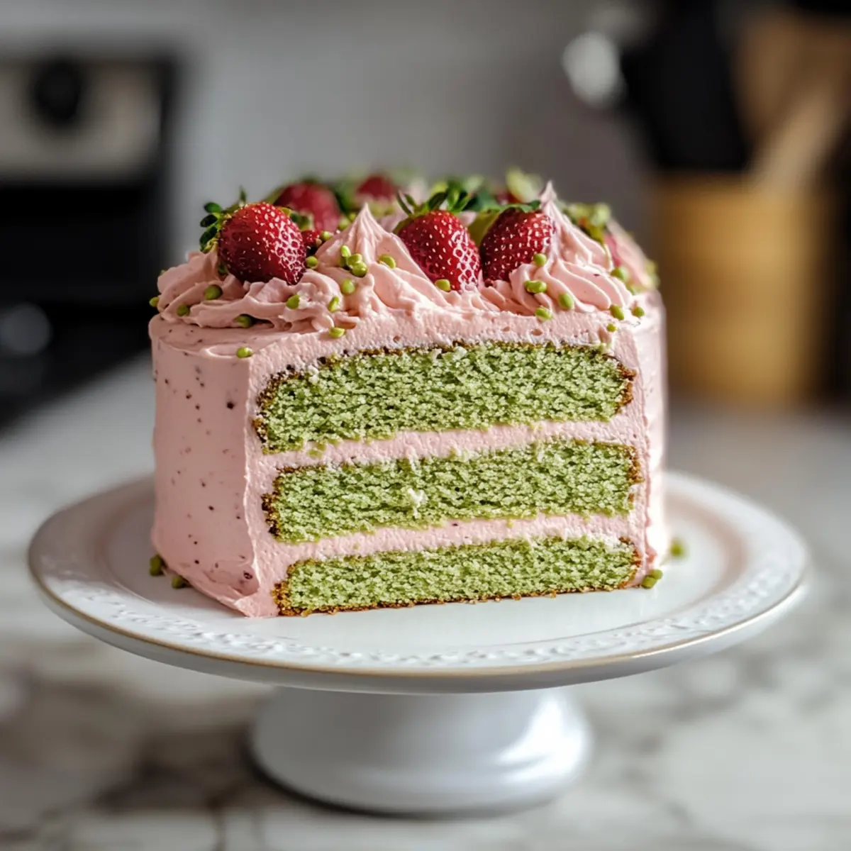 Erdbeer-Matcha-Kuchen für ein frisches Dessertకీయ