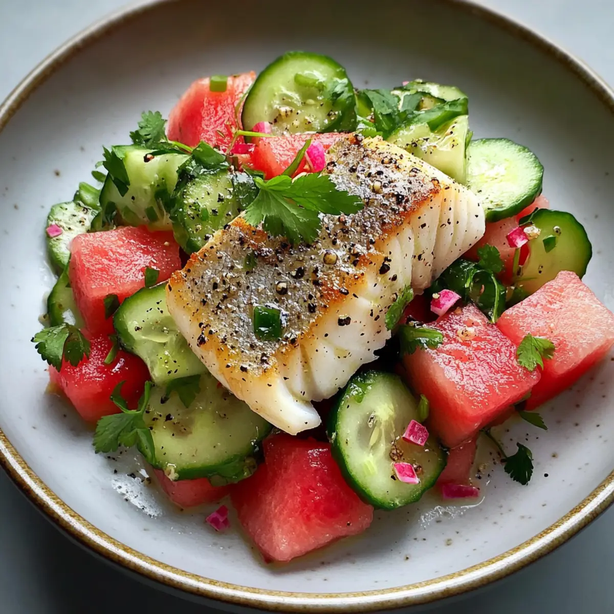Zander Melonen Gurken Salat für heiße Sommertage