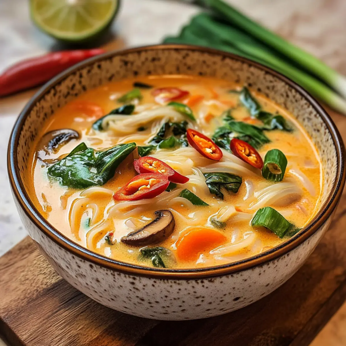 Asiatische Kokos-Curry-Suppe mit Reisnudeln selber machen