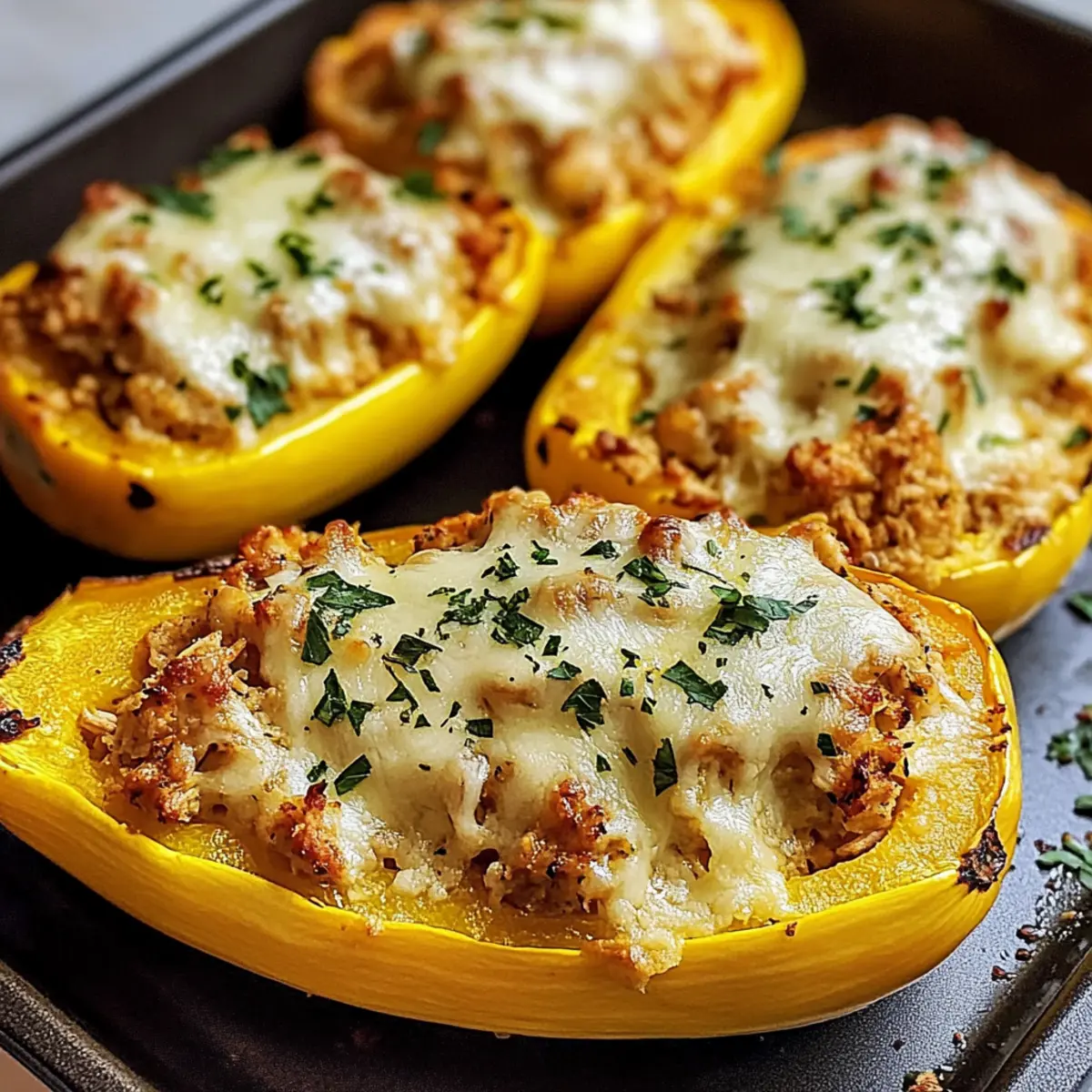 Käsegefüllter gelber Kürbis für ein schnelles Abendessen