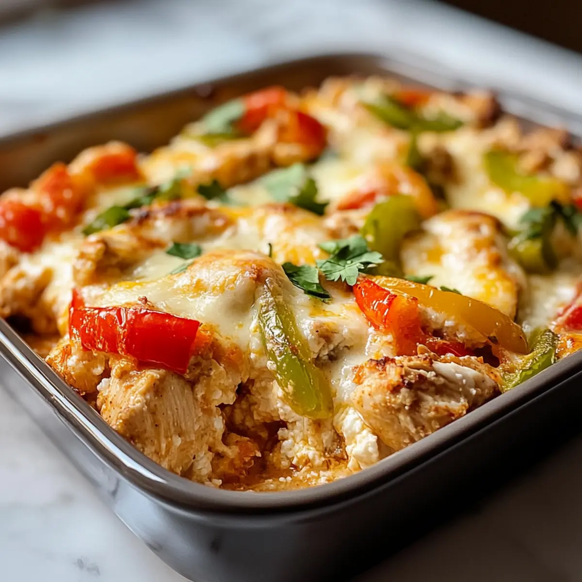 Hühnchen-Fajita-Hüttenkäse-Auflauf erfrischend lecker