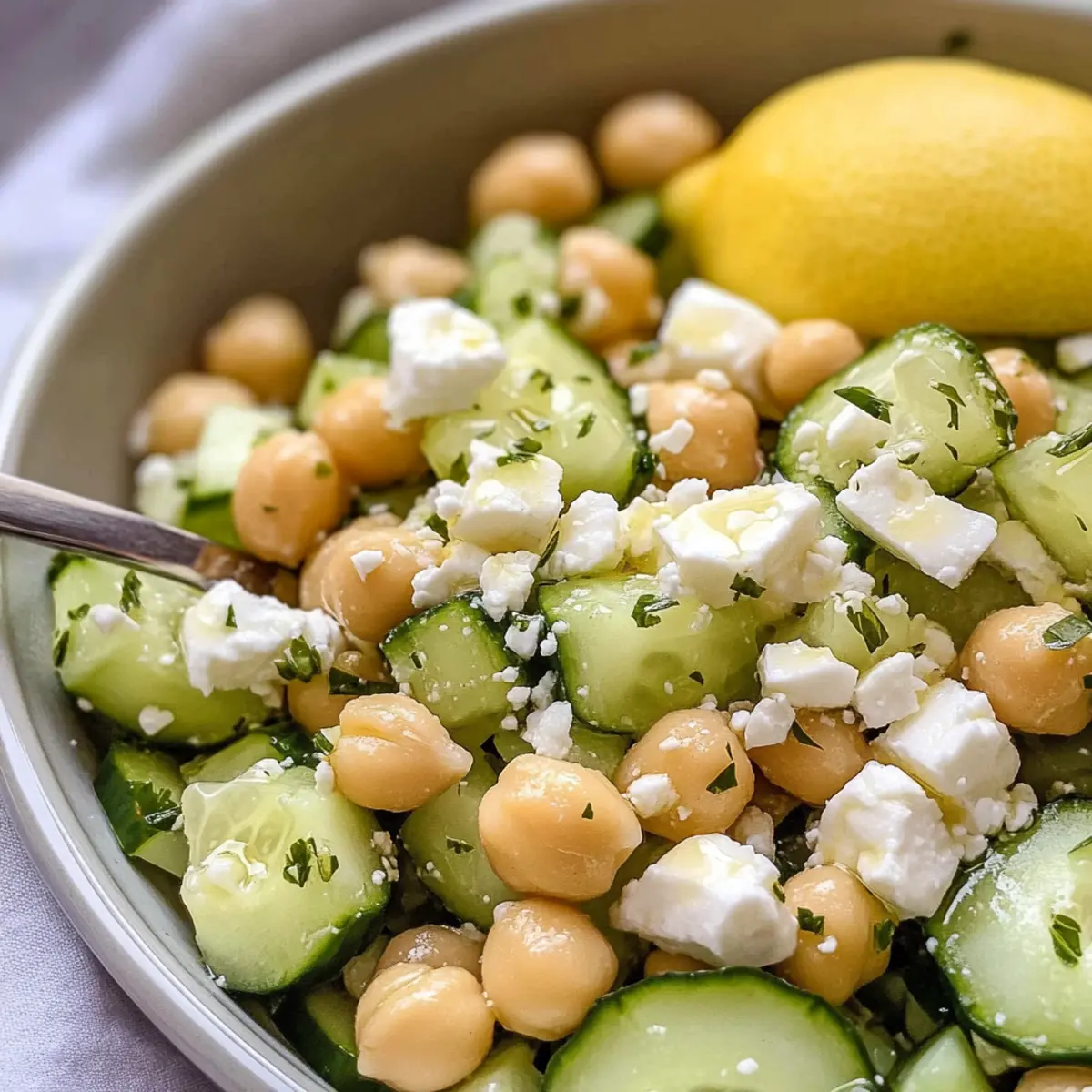 Kichererbsen Gurken Feta Salat für den Sommergenuss