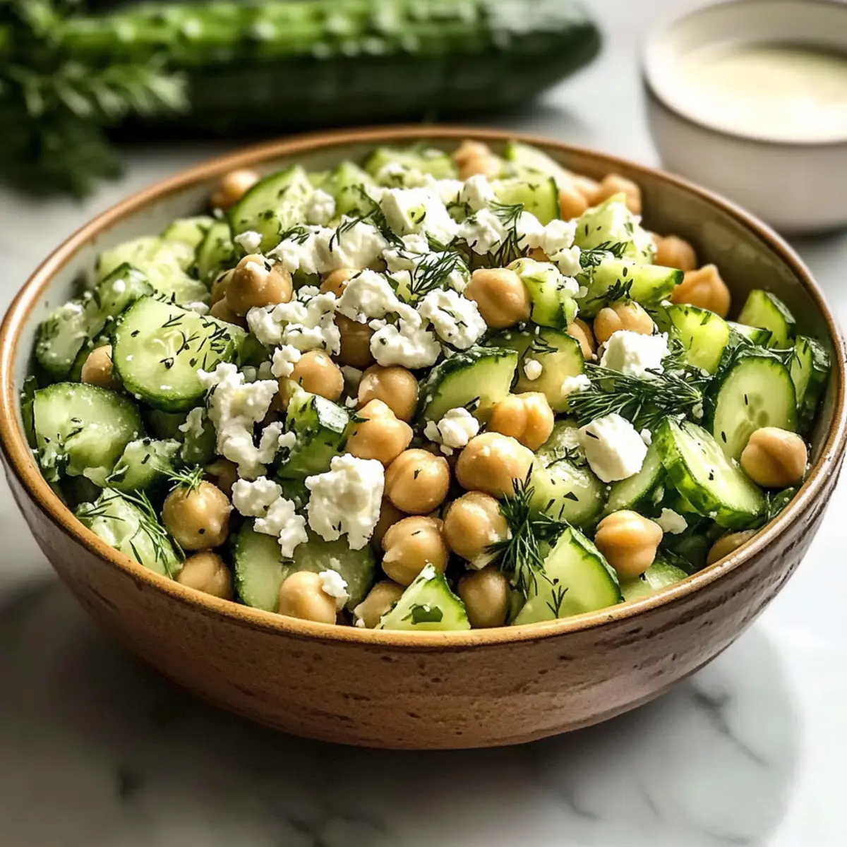 Kichererbsen-Gurkensalat mit frischem Dill und Feta