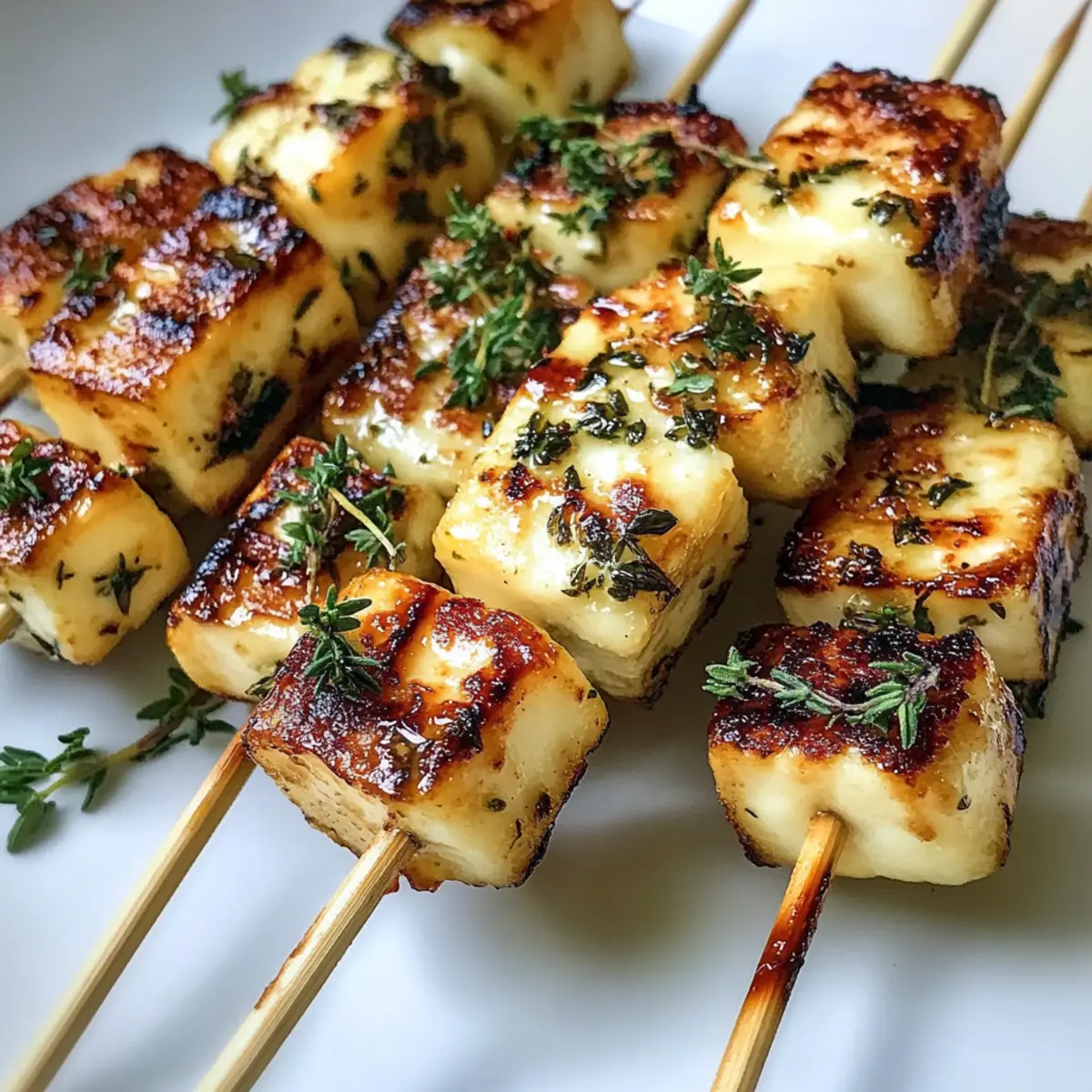 Gegrillte Halloumi-Spieße mit Zitrone und Thymian