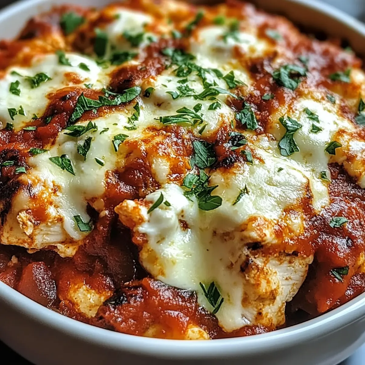 Hochprotein-Chicken Parmesan Hüttenkäse Schüssel