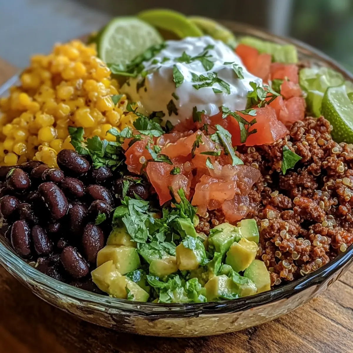 Hochproteinhaltige Rinderhackfleisch-Taco-Schüssel mit 35g Protein