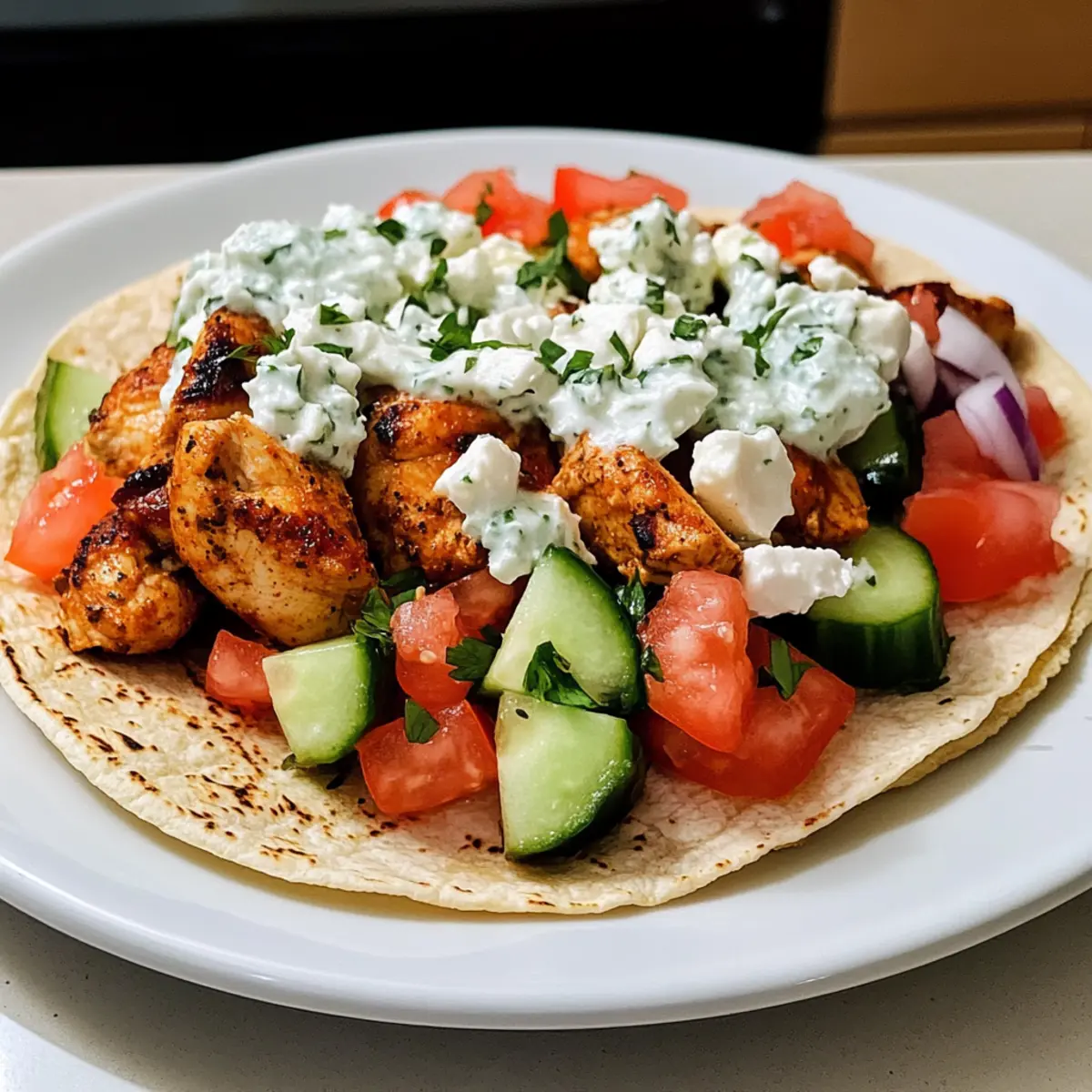 Mittelmeer Hühnchen Tacos für ein schnelles Abendessen