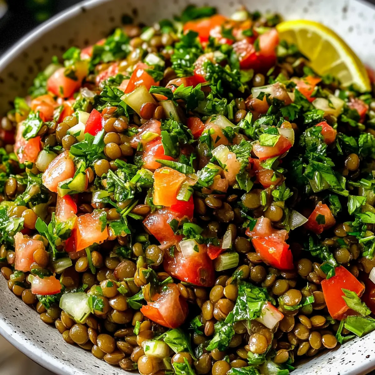 Mediterraner gehackter Linsensalat mit Zitrusdressing