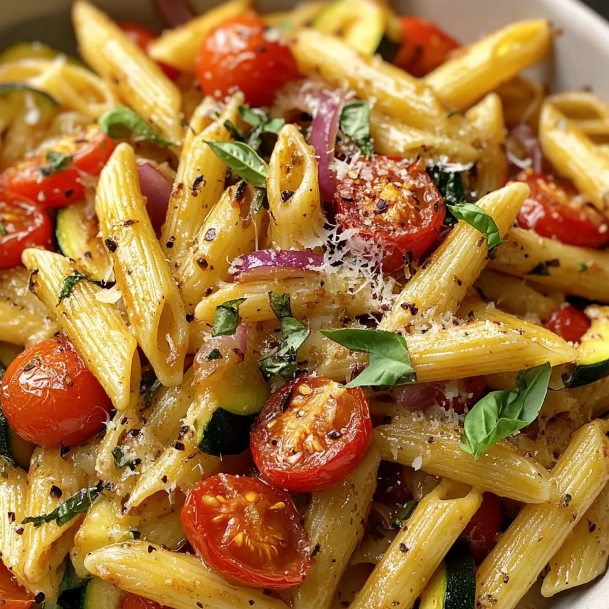 Geröstete Gemüse Pasta für ein schnelles Abendessen
