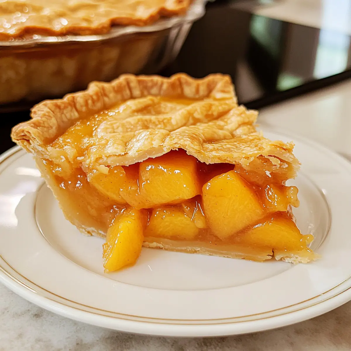 Süßer Pfirsichkuchen mit knusprigem Teig