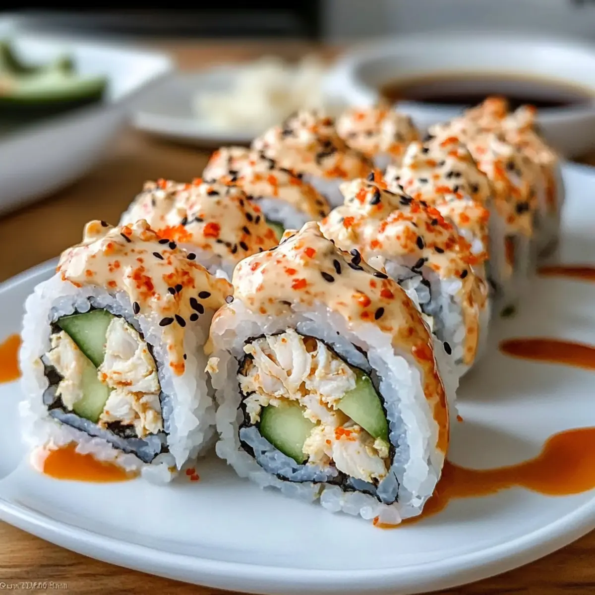 Scharfer Krabben-Sushi-Roll mit griechischem Joghurt
