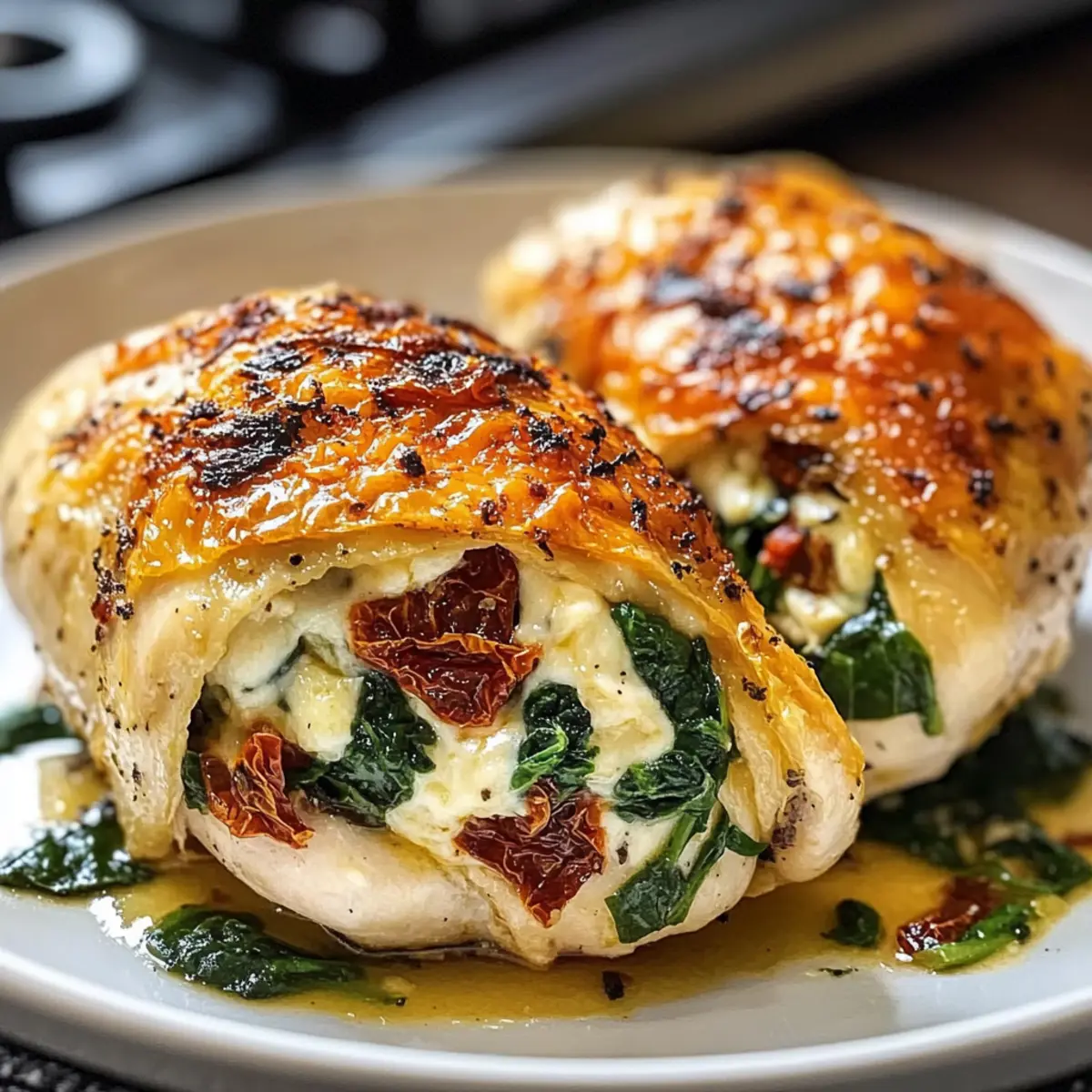 Getrocknete Tomaten, Spinat und Käse Hähnchenrolle