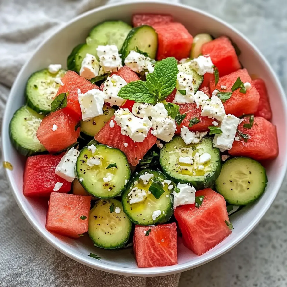 Wassermelonen Gurken Feta Salat für heiße Sommertage