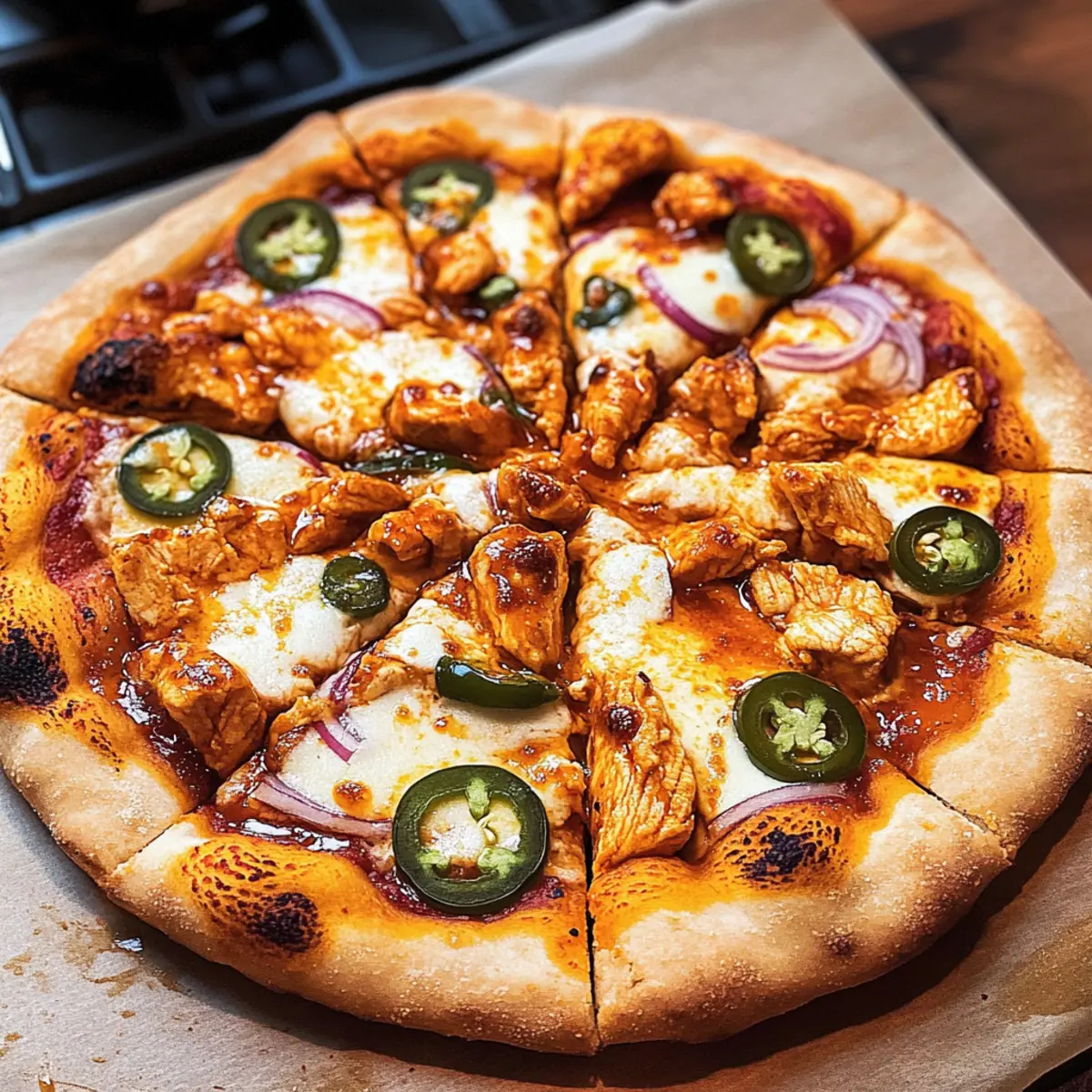 Buffalo-Hühnchen-Pizza mit Honig-Rand