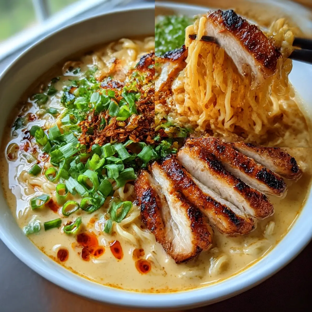 Hähnchenramen mit cremiger Knoblauchsauce für Wochentage