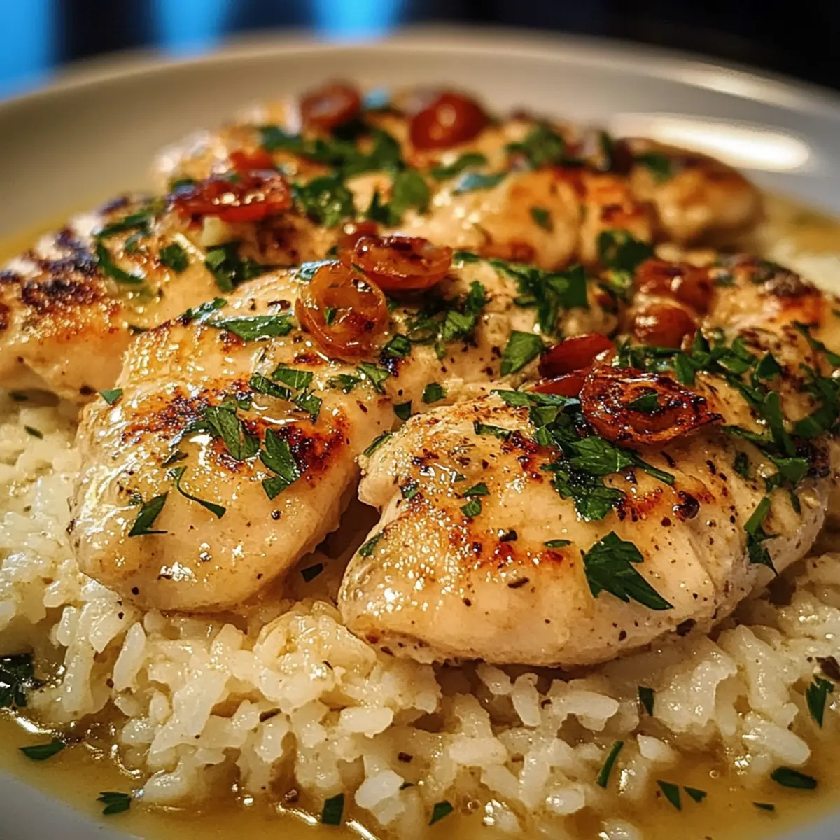 Hühnchen Scampi mit Knoblauch Parmesan Reis Zuhause Kochen
