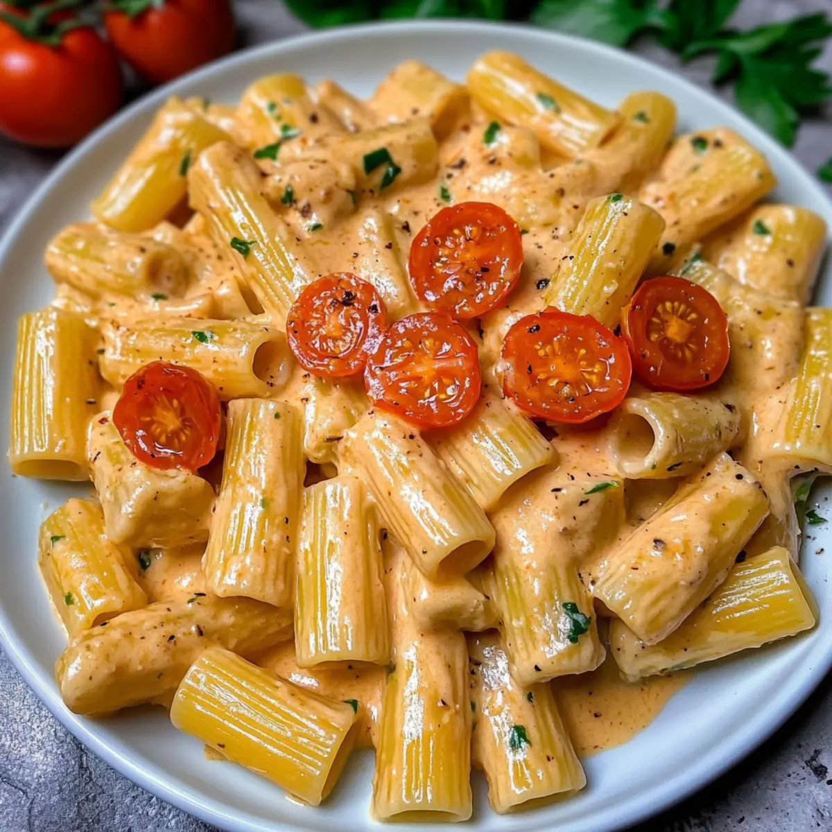 Cremige Tomatenknoblauchpasta für schnelles Abendessen