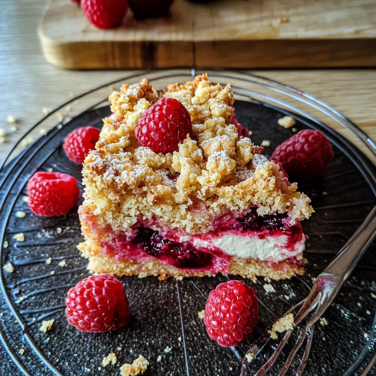 Einfacher Streuselkuchen vom Blech mit Himbeeren
