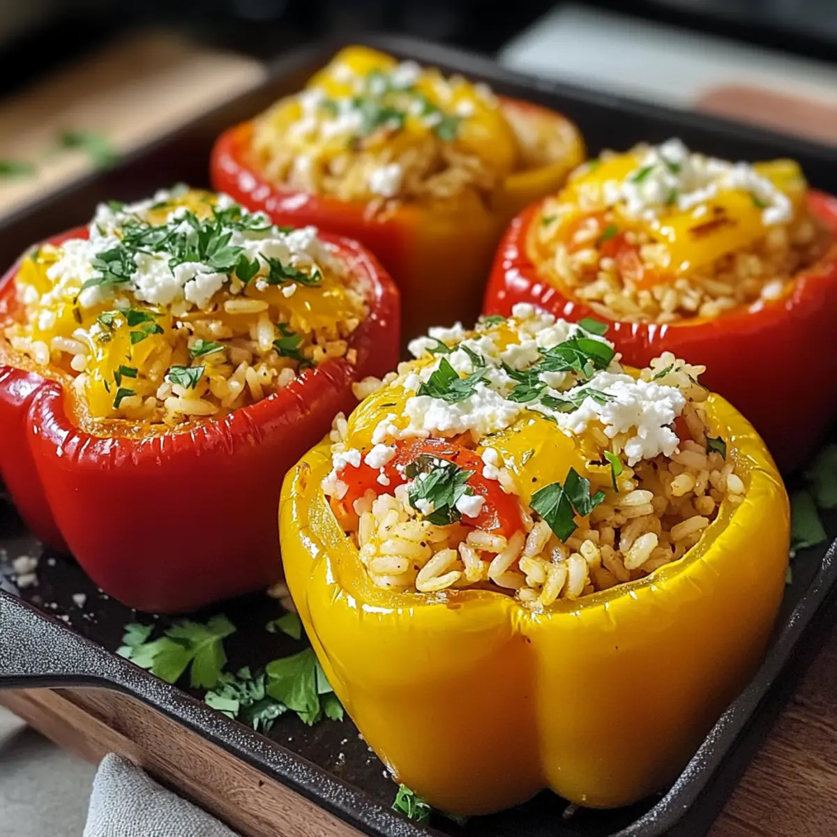 Gefüllte Paprika mit Reis und Feta einfach zubereiten