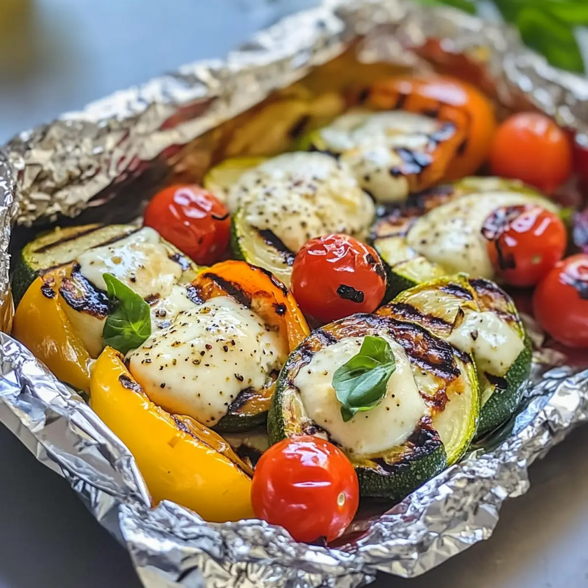 Gemüse-Päckchen mit Mozzarella für den Grill entdecken