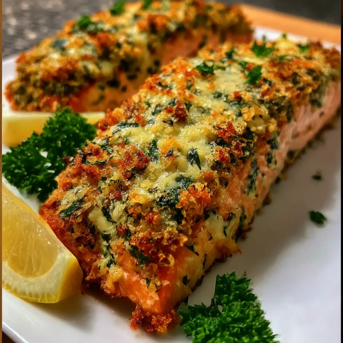 Herzhafter gebackener Lachs mit Knoblauch-Parmesan-Kruste