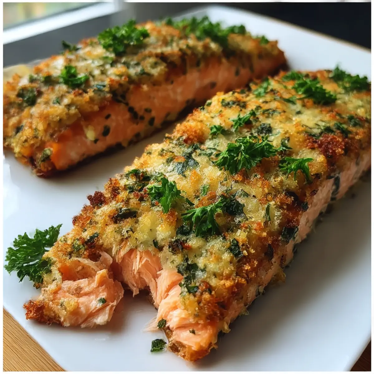 Herzhafter gebackener Lachs mit Knoblauch-Parmesan-Kruste