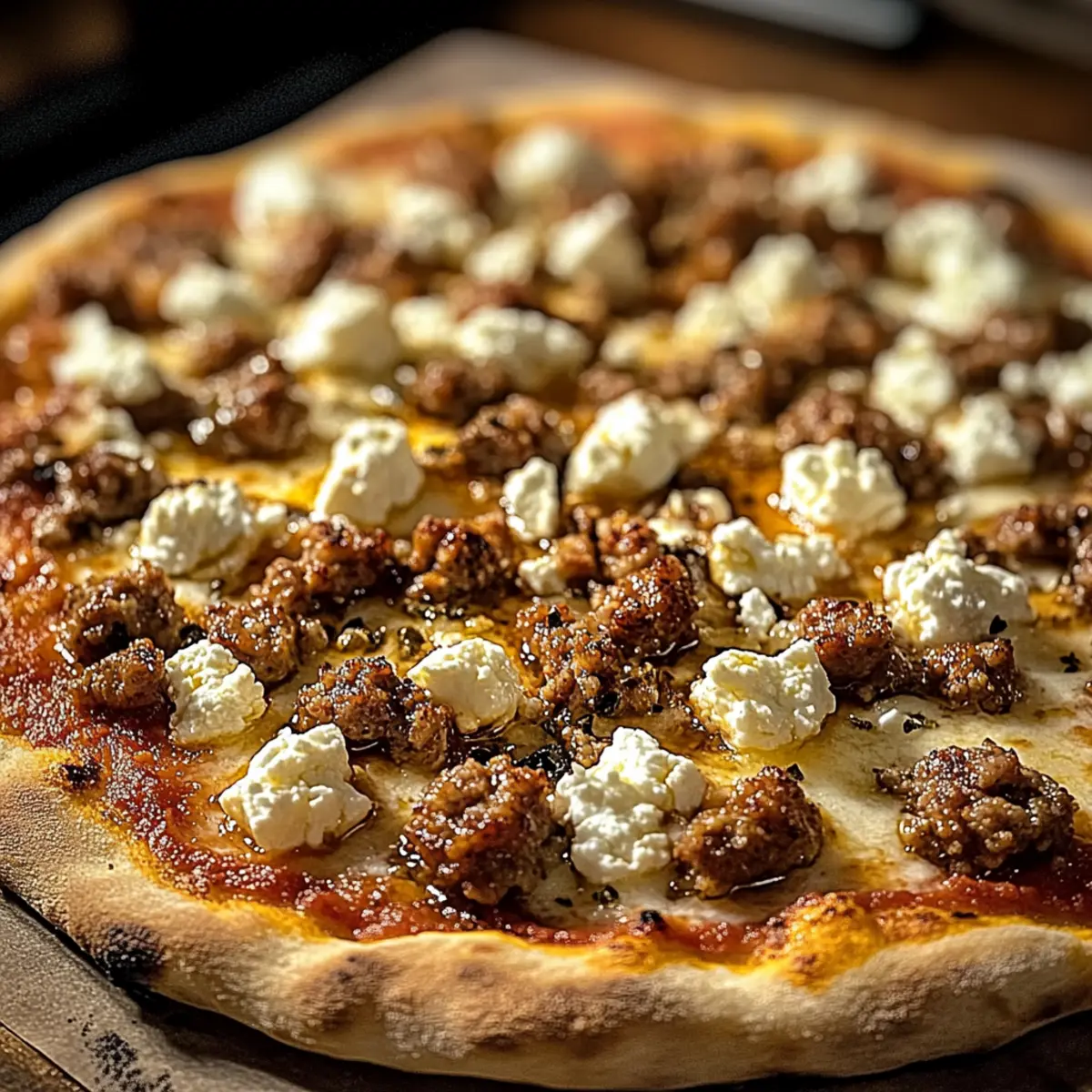 Scharfe Wurst Feta Honig Pizza für Gourmetliebhaber